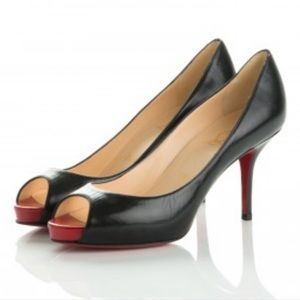Louboutin Mater Claude 85 Black Peeptoe Pumps 37.5
